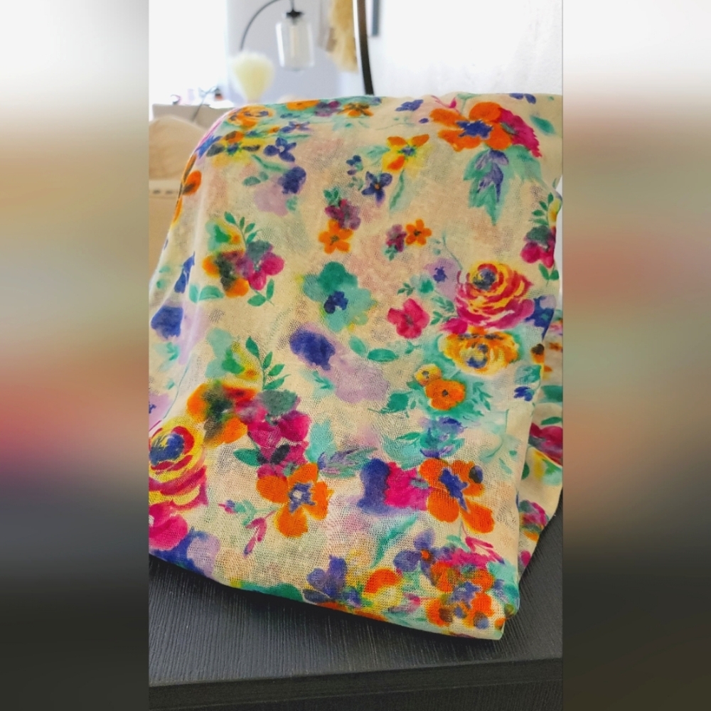 NEW🧵 Semi Sheer Loose Knit Fabric For Clothing Etc: Rainbow Floral Print 8 yard